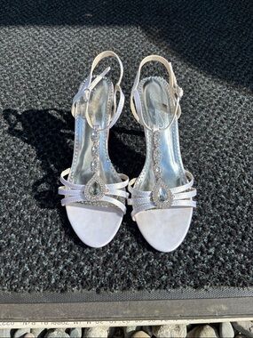 Michaelangelo Silver Jeweled T-Strap Dress Heels